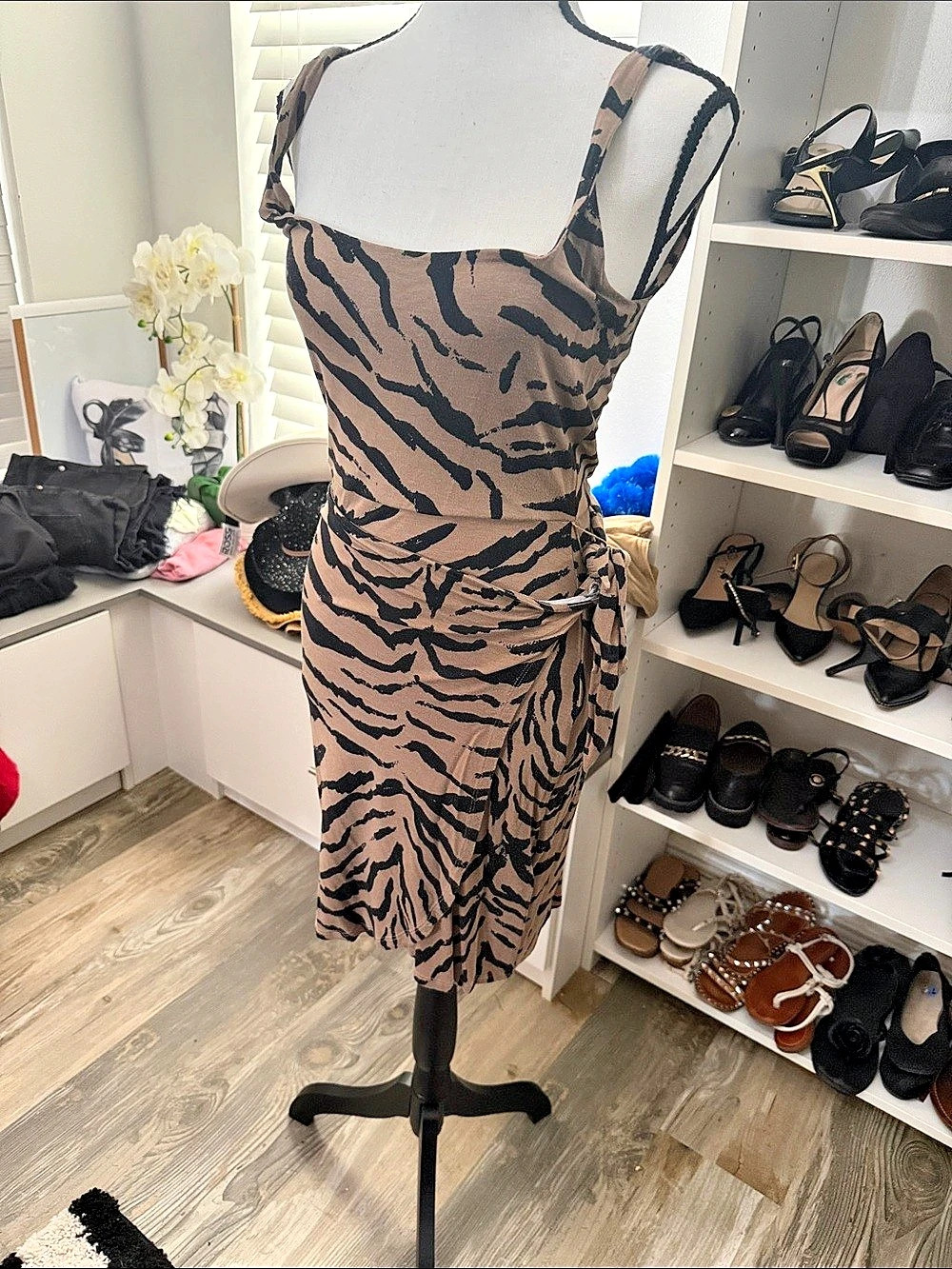 Animal Print Midi Dress in Brown & Black Like New